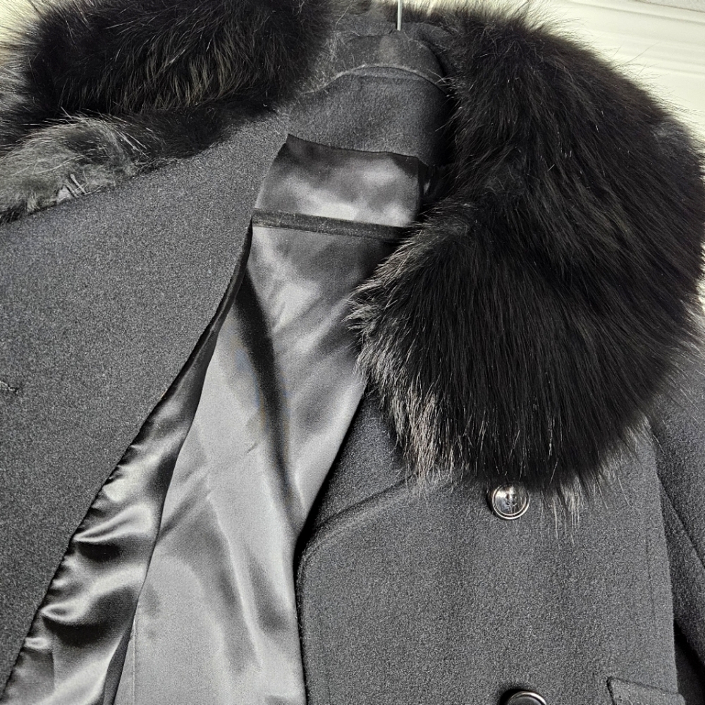 VTG Saks TG Saks Fifth Ave Young Dimensions Wool Real Fur Collared Coat - Picture 7 of 14